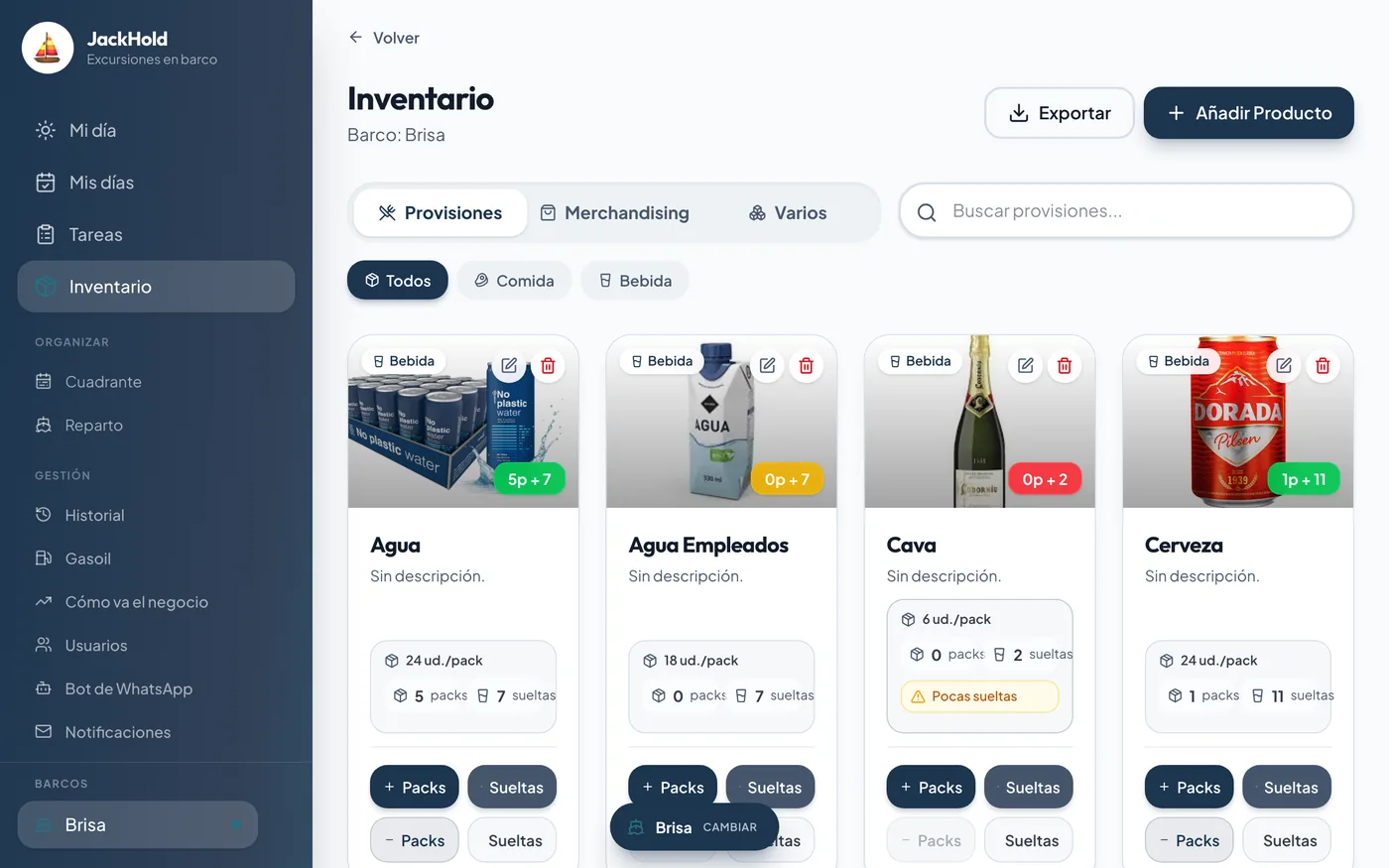 Pantalla: Inventario de a bordo