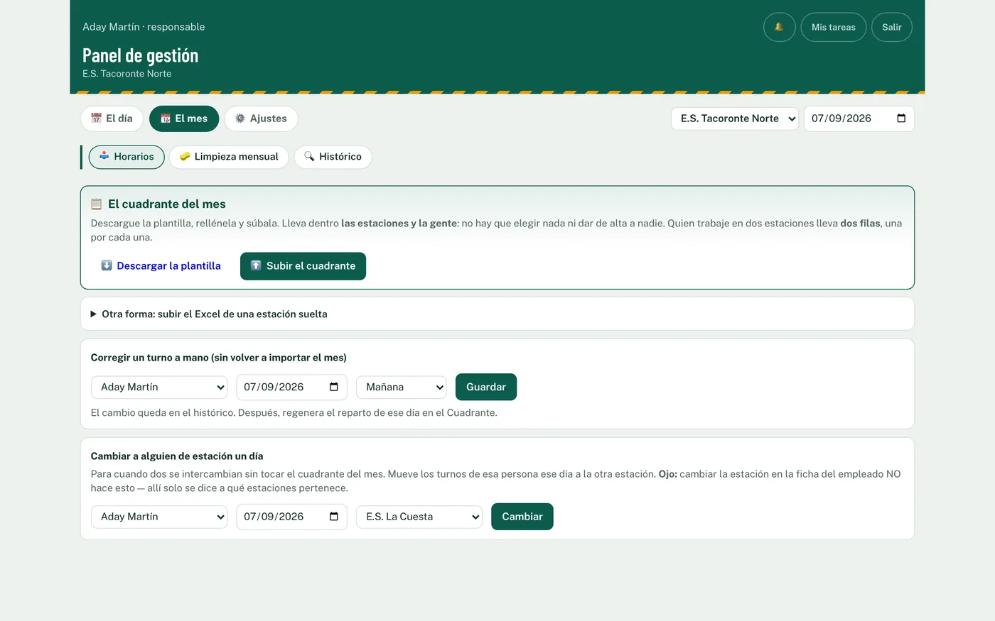 Pantalla: Tu cuadrante, desde tu Excel