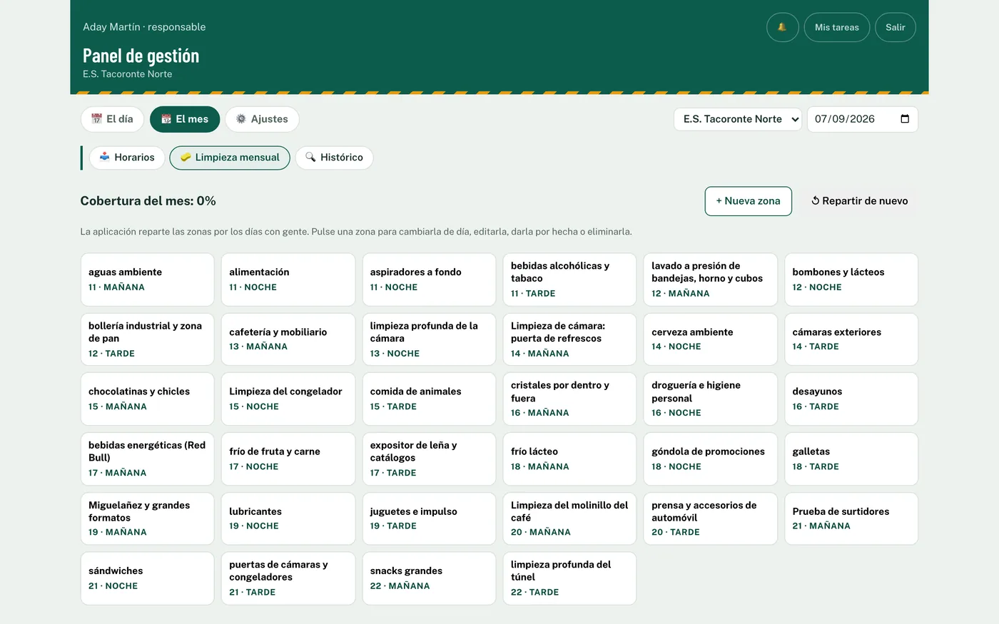 Pantalla: Limpieza mensual y parte en Excel