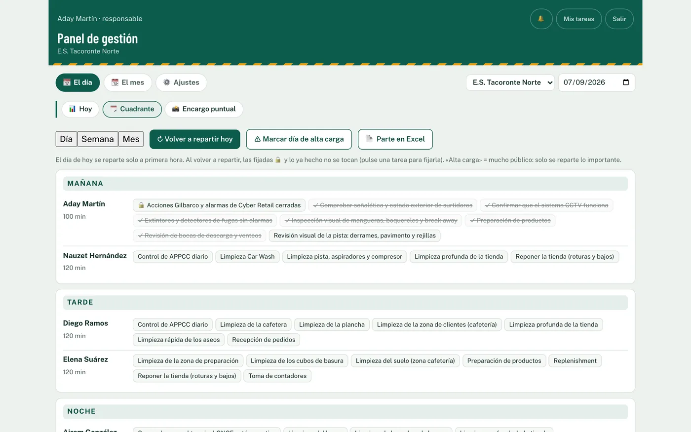 Pantalla: Reparto automático diario